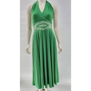 WHBM Halter Babydoll Dress Womens 8 Green White Jersey Lined Swing Skirt New
